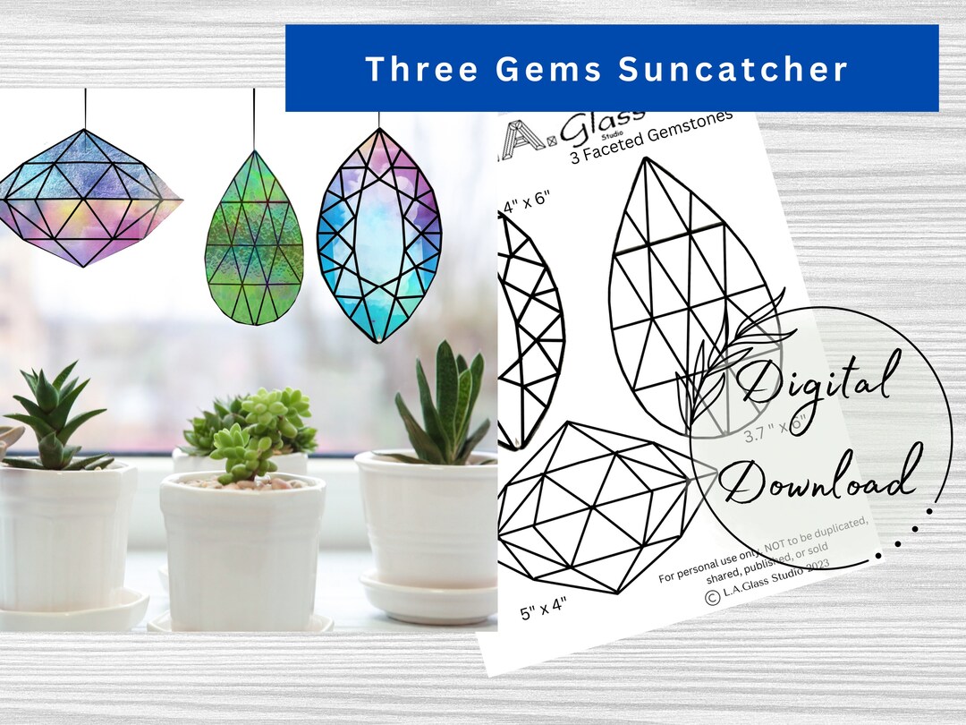 Three Stained Glass Gem Stones Patterns, PDF Instant Download, Hobby