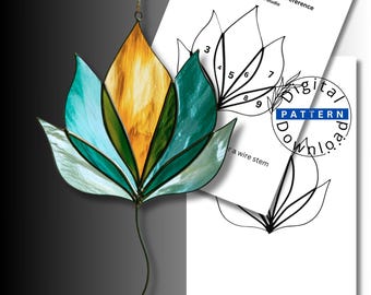 Organic Flower Stained Glass Pattern SVG PDF, Modern Blossom Free Hanging Suncatcher Template, Floating Floral Window Art, Digital Download