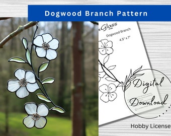 Stained Glass Dogwood Branch Pattern, PDF Instant Download, Hobby License, All skills, Beginner Pattern, Print at Home, Dogwood Suncatcher