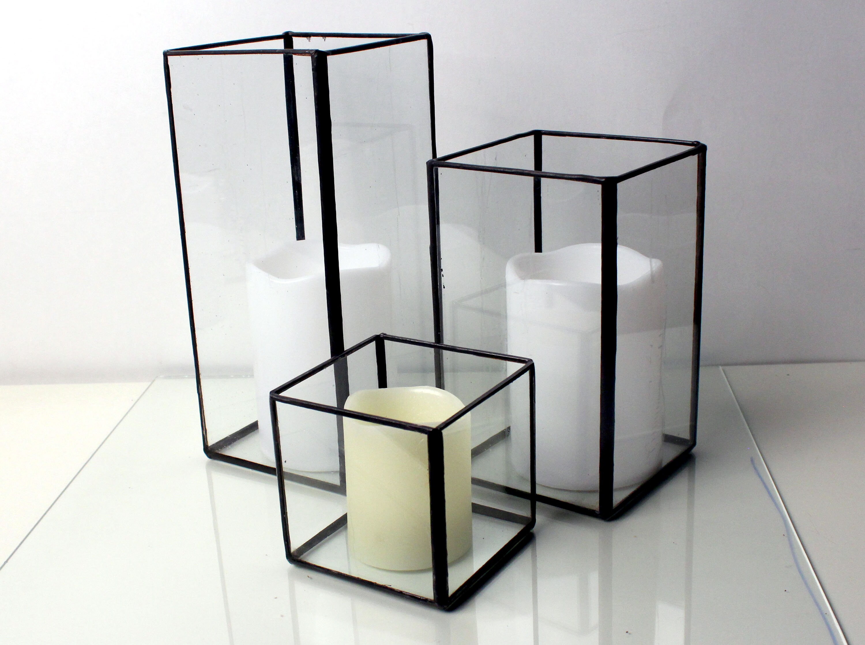 Glass Hurricane Candle Holder Stained Glass Decor Home Etsy