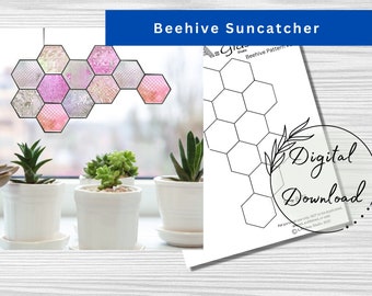 Stained Glass Beehive Suncatcher Pattern, -Instant Download PDF, Digital PDF Pattern, Hobby License, Beginner Glass Pattern, Print at home