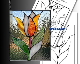 Art Nouveau Tulip Stained Glass Pattern • Beginner-Friendly Suncatcher Template (Digital Download)