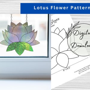 Stained Glass Lotus Flower Suncatcher Pattern for Download, Print at Home, Minimalist Stained Glass Pattern, Modern Home Decor,