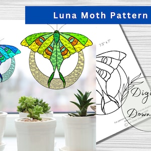 Stained Glass Luna Moth Digital Pattern, Window Decor, Celestial Decor, DIY Stained Glass, Print at home, PDF Download, Hobby License