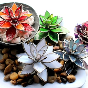 Handcrafted 3D Stained Glass Succulent, a Stylish Centerpiece for Wedding Table Decor or Unique Home Accents in 3 Sizes Various Colors