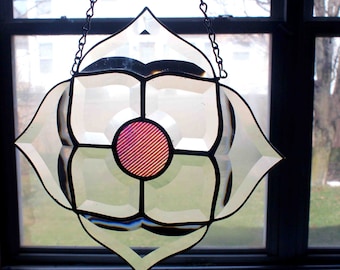 Dichroic Stained Glass Flower, Beveled Window Hanging, Home Decor
