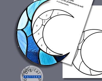 Blue Moon Stained Glass Pattern | Beginner Suncatcher PDF (Digital Download)