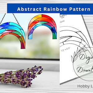 Stained Glass Abstract Rainbow Suncatcher Pattern for Download, Rainbow Pattern, Window Decor, DIY Stained Glass, Print at home