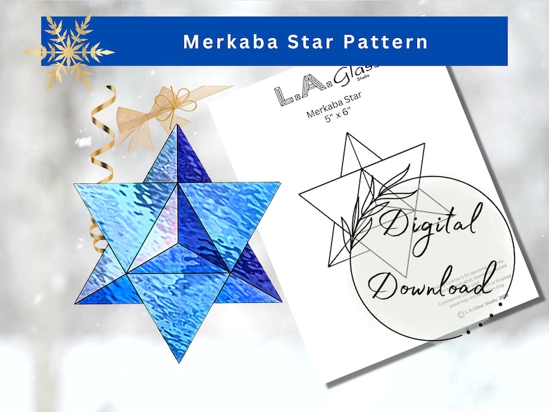 DIY Stained Glass Merkabah Star Ornament Pattern for Stunning Holiday Decor Instant Download, Hannukah Pattern, Sacred Geometry, t image 1