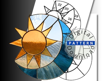 Celestial Sun and Moon Stained Glass Pattern, 22-Piece Suncatcher Template (Digital Download)