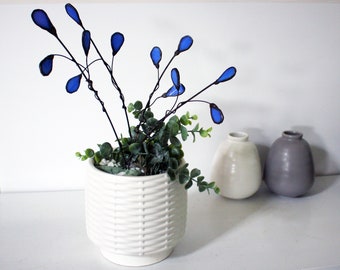 Stained Glass Blue Bell Buds Bouquet, Flowers on a stem,  Modern Table Decor, Plant Stake, Trending Flowers, blue glass flowers