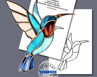 Hummingbird Stained Glass Pattern PDF | Beginner Bird Suncatcher Template | Easy Digital Stained Glass Pattern | Instant Download