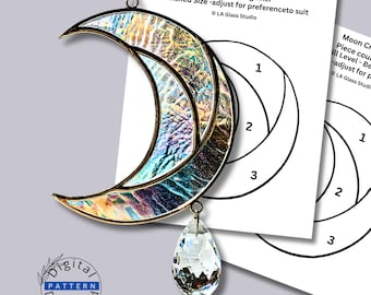 Crescent Moon with Crystal Stained Glass Pattern | Moon Suncatcher PDF SVG | Beginner Celestial Pattern | Commercial Use
