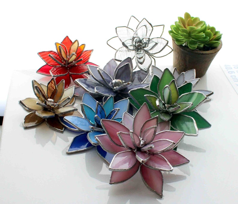 Unique 3D Stained Glass Succulent Trending Tabletop Succulents Stylish Home Wedding Table Accents Gifts Chic Home Decor Accents Centerpiece image 4