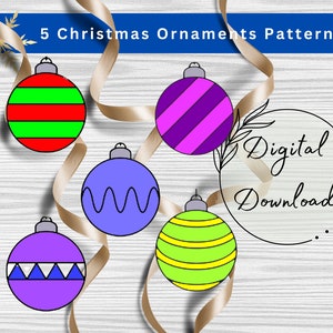 Set of 5 Stained Glass Christmas Ornaments Patterns for Download, Traditional Christmas  Patterns, Christmas Tree Decor, Print at home