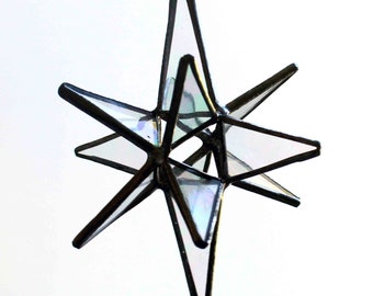 Stained Glass Clear Iridescent Bethlehem Moravian Star Ornament, Star Suncatcher,  Tree Ornament, tree topper, Holiday Decor, Made to order