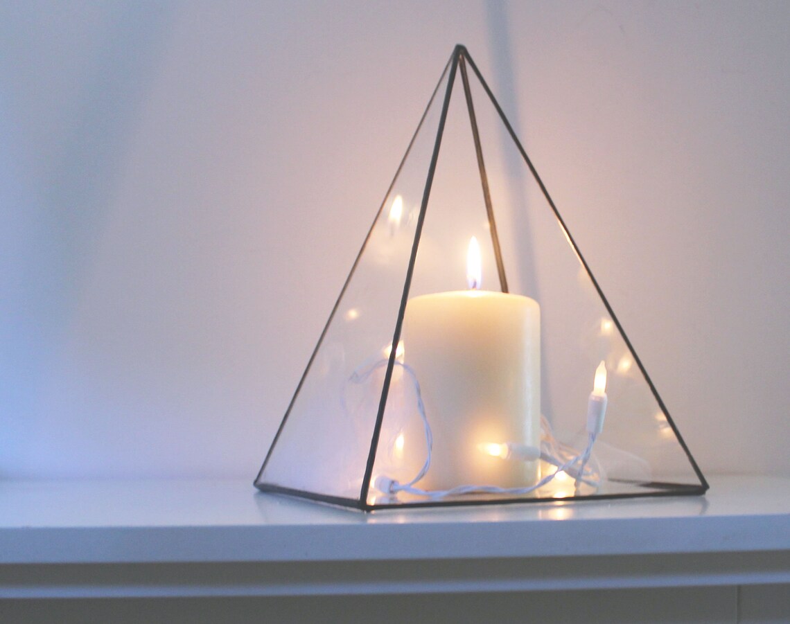 Modern Glass Pyramid Candle Holder Terrarium Wedding Decor Etsy