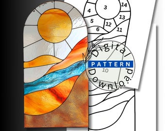Desert Sunrise Stained Glass Pattern, Modern Arch Window Panel (Digital Download)