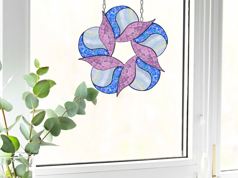 Stained Glass Zentangle Flower Suncatcher Pattern for Download, Mandala, Print at Home, Minimalist Stained Glass Pattern, Modern Home Decor, image 3