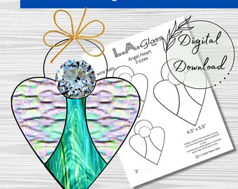 Stained Glass Angel Heart Patterns for Download, Beginner Pattern, Angel Ornament, Window Decor, DIY Stained Glass, Print at home, PDF