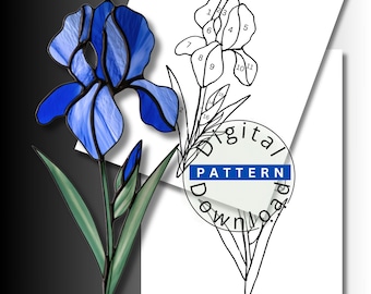 Organic Iris Stained Glass Pattern SVG PDF, 17 Piece Flower Suncatcher Template, Free Hanging Floral Window Art, Botanical Digital Download
