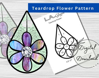 Stained Glass Teardrop Flower Digital Pattern, Window Decor, Flower Decor, DIY Stained Glass, Print at home, PDF Download, Hobby License