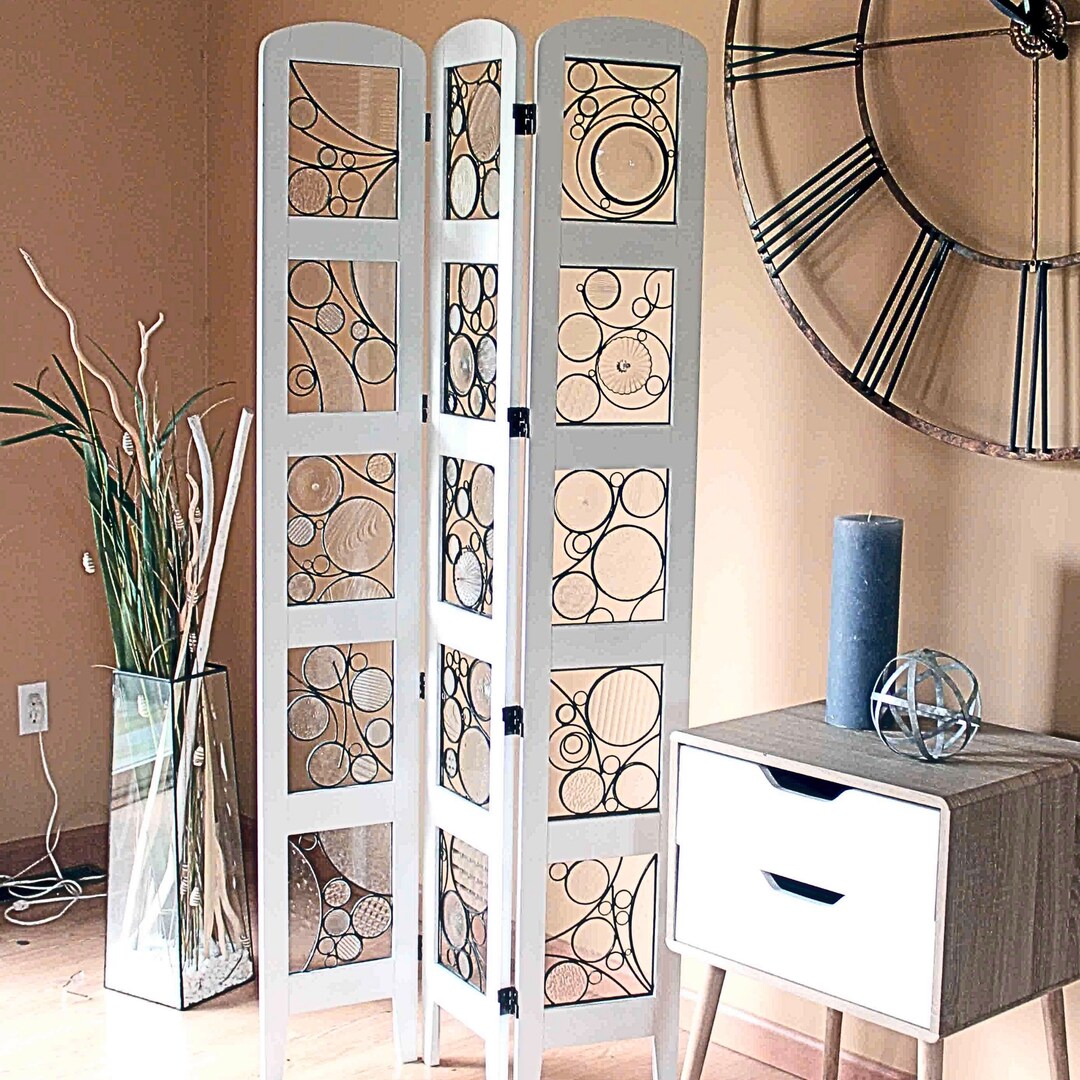 View of Modern Handmade Stained Glass Room Divider Clear and Textured ...
