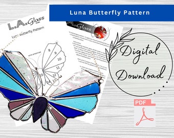 Digital Stained Glass Luna Butterfly Pattern, PDF Instant Download, Hobby License, All skills, Beginner Pattern, Print at Home, Template
