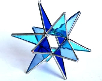 Stained Glass Moravian Star - Four Seasons Winter Blue-Home Decor -  3 Sizes