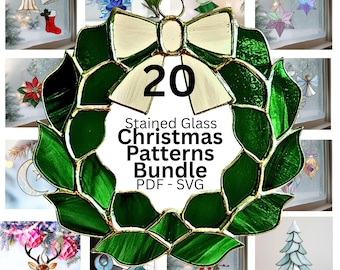 Christmas Stained Glass Pattern Bundle, 20 Ornament and Suncatcher Designs, PDF and  SVG Digital Download