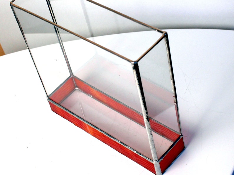 Stained Glass Planter Burnt Orange Modern Trendy Terrarium Etsy
