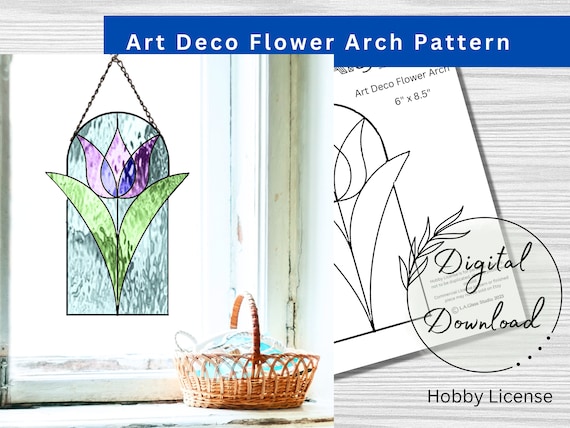 Stained Glass Art Deco Flower Arch Suncatcher Pattern for Download, Rainbow Pattern, Window Decor, DIY Stained Glass, Print at home, flowers