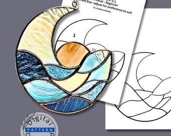 Blue Moon Stained Glass Pattern | Beginner Suncatcher PDF (Digital Download)