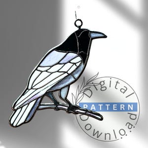 Halloween Raven Stained Glass Pattern, Gothic Bird PDF, Raven Suncatcher Template, Spooky Window Decor, Digital Download