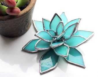 4.5" Turquoise 3D Stained Glass Succulent, Succulent Decor, Tabletop Decor, Home Decor, Home Accents, Wedding Table Decor