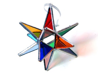Stained Glass Rainbow Moravian Star, 4.5" star, Christmas Tree Ornament, Hostess Gift, Glass Ornament