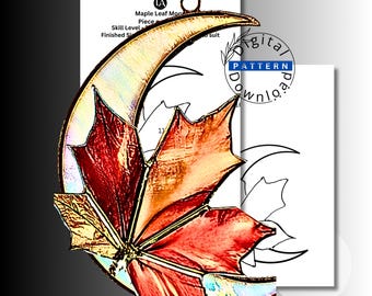 Beginner Maple Leaf Moon Stained Glass Pattern PDF & SVG | Easy 11 Piece Fall Suncatcher