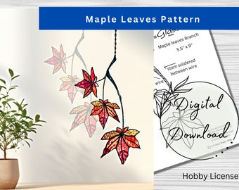 Stained Glass Maple Leaves Branch Pattern, PDF Instant Download, Hobby License, All skills, Beginner Pattern, Print at Home, Fall Decor