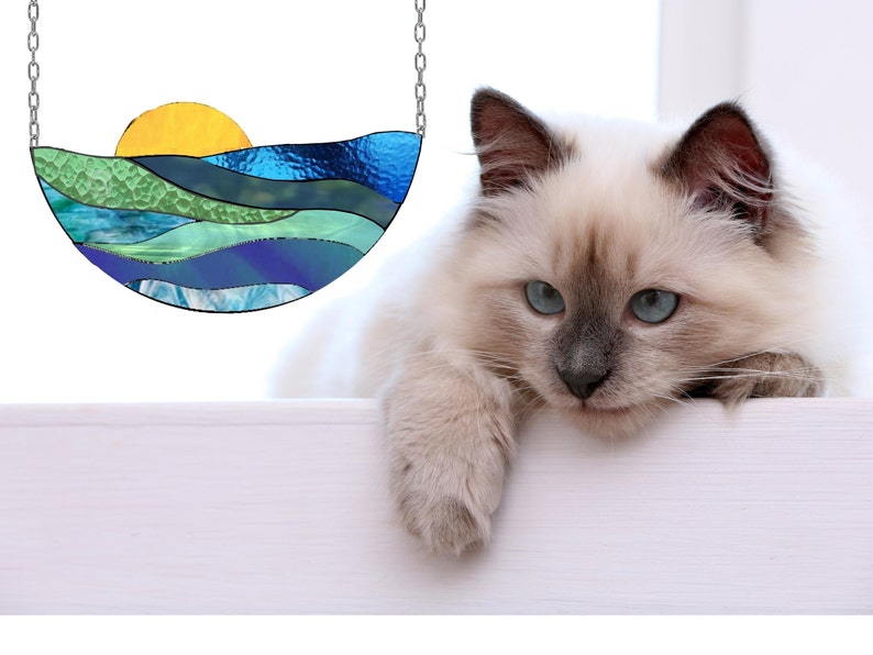 Stained Glass Sun and Waves Digital Pattern, Window Decor, Wall Decor ...