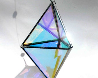 3D Beveled Dichroic Kinetic Stained Glass Sun Catcher, Window Hanging, Home Decor