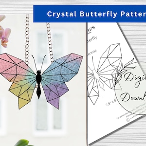 Stained Glass Crystal Butterfly Pattern, Stained Glass Butterfly Suncatcher, Mothers Day Gift, DIY Butterfly, PDF Instant Download,