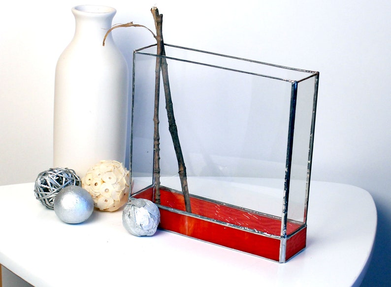 Stained Glass Planter Burnt Orange Modern Trendy Terrarium Etsy
