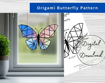Stained Glass  Origami Butterfly Pattern, Stained Glass Butterfly Suncatcher, Mothers Day Gift, DIY Butterfly, PDF Instant Download,