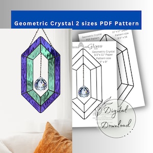 Stained Glass Geometric Crystal PDF Digital Pattern 2 sizes,  Window Decor, Wall Decor, DIY Stained Glass, Print at home, Hobby License