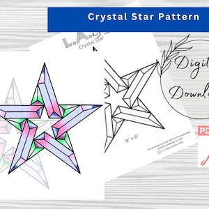 Digital Stained Glass Crystal Star Suncatcher Pattern, Window Decor, Wall Decor, DIY Stained Glass, Print at home, PDF Download, Hobby
