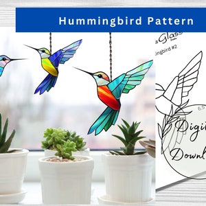 Stained Glass Hummingbird Suncatcher Pattern for Download, Beginner Pattern, Window Decor, DIY Stained Glass, Print at home, PDF download