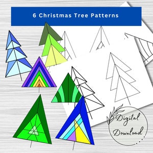 Set of 6 Stained Glass Geometric Christmas Tree Patterns for Download, Traditional Christmas  Patterns, Christmas Tree Decor, tree ornaments
