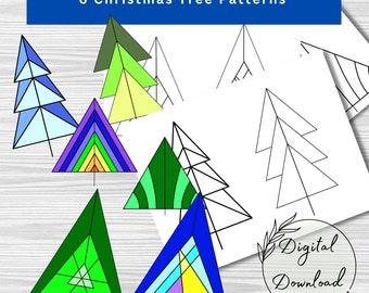 Set of 6 Stained Glass Geometric Christmas Tree Patterns for Download, Traditional Christmas  Patterns, Christmas Tree Decor, tree ornaments