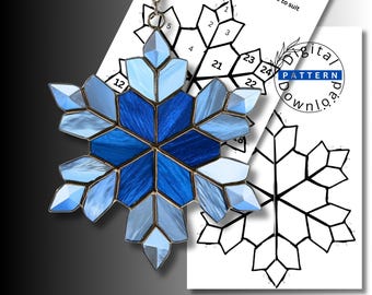 Snowflake Stained Glass Pattern, Christmas Suncatcher Template, Winter Glass Art Pattern, Holiday Stained Glass PDF SVG