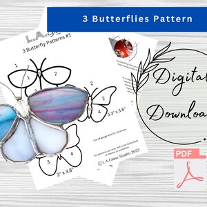 3 Digital Stained Glass Butterfly Patterns, PDF Instant Download, Hobby ...
